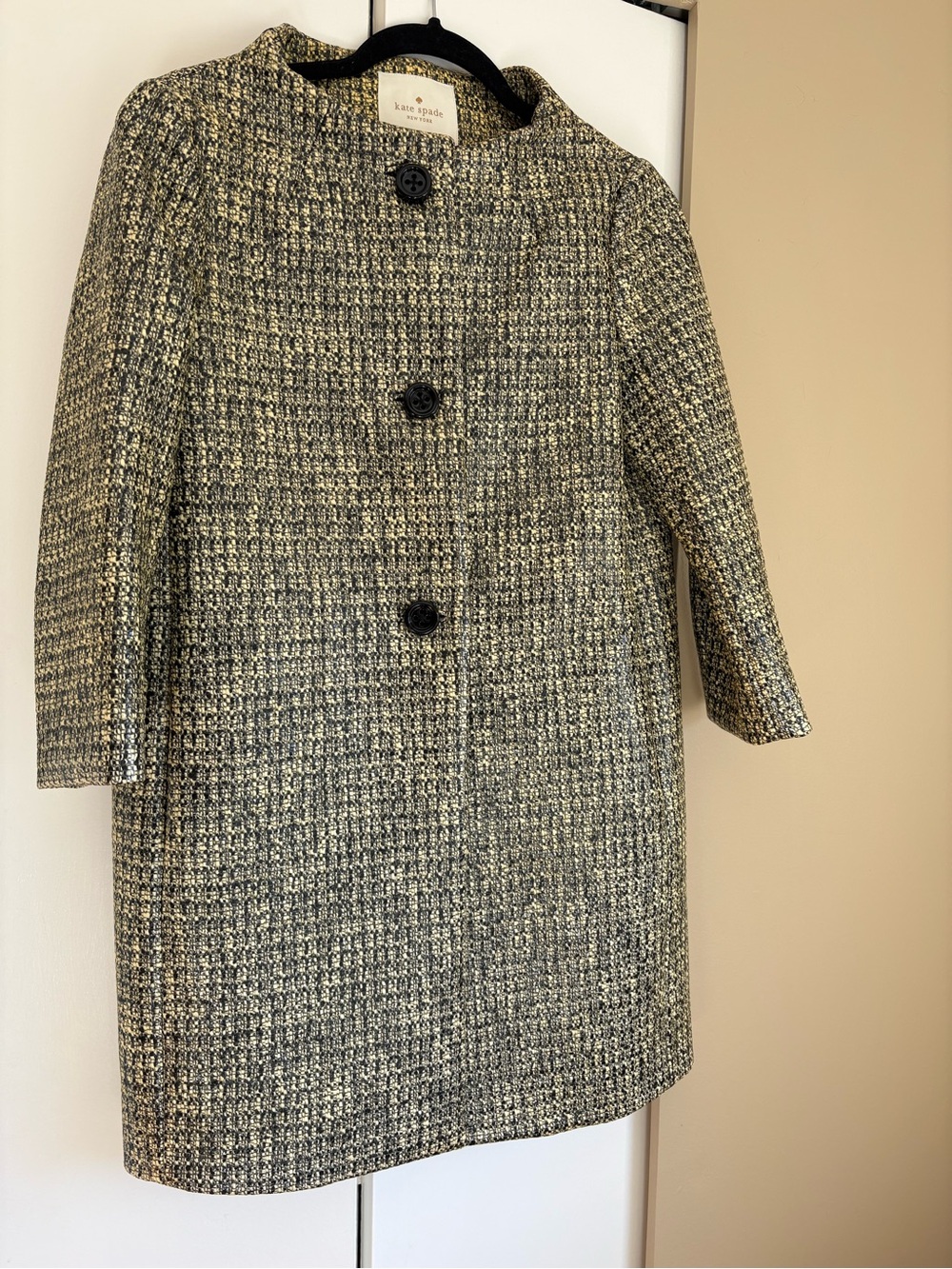 Kate Spade Black and Cream Tweed Pea Coat